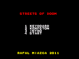 Streets of Doom (ZX Spectrum) screenshot: Main menu