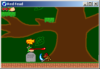 Red Feud (Windows) screenshot: Comic book sound effects punctuate furious bouts of combat