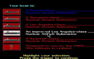 Red Storm Rising (Atari ST) screenshot: Choose a vessel