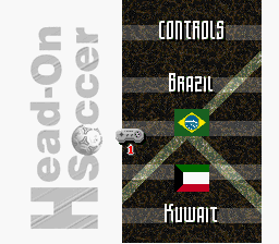 Head-On Soccer (SNES) screenshot: Select your controls. There's not much choice if you only have one controller hooked up.