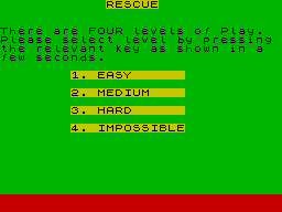 Rescue (ZX Spectrum) screenshot: Difficulty selection