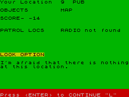Rescue (ZX Spectrum) screenshot: A pub with no beer