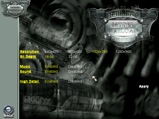 RailKings Model Railroad Simulator (Windows) screenshot: Game options
