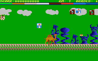 Return of the Mutant Camels (Atari ST) screenshot: At least the rival disk formats have united against a common foe
