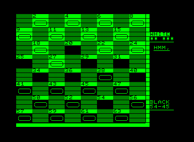 Checkers! (Commodore PET/CBM) screenshot: The computer is thinking...