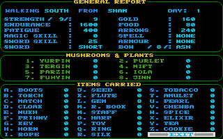 Rings of Zilfin (Atari ST) screenshot: Inventory screen