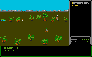 Rings of Zilfin (Atari ST) screenshot: Walking on the road. Monk, who may bless you, and mushroom, which you may collect, are present on your way