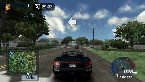 Test Drive Unlimited (PSP) screenshot: Your GPS system points you accurately to your destination.