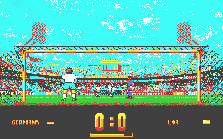 Rick Davis's World Trophy Soccer (Atari ST) screenshot: Taking or defending a shot sees the viewpoint switch