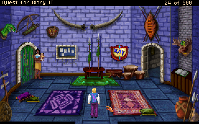 Quest for Glory II: Trial by Fire (Windows) screenshot: The Adventurers' Guild - even as an EGA graphics lover I'll say that this is one of the places which have undergone a lot of improvement.