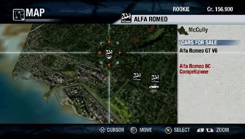 Test Drive Unlimited (PSP) screenshot: The map. Here you can set your GPS destination.