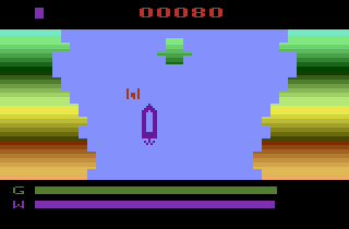 River Patrol (Atari 2600) screenshot: I need to rescue the drowning swimmer