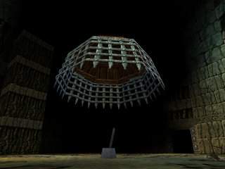 Ian Livingstone's Deathtrap Dungeon (PlayStation) screenshot: Cage raised by a switch.