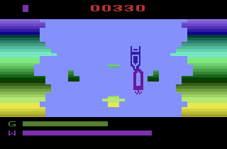 River Patrol (Atari 2600) screenshot: Don't hit any other boats like I just did