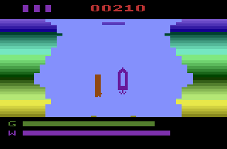 River Patrol (Atari 2600) screenshot: Don't hit floating logs either