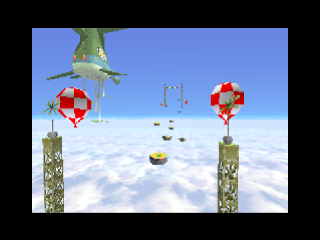 Robbit Mon Dieu (PlayStation) screenshot: An obstacle course of floating platform