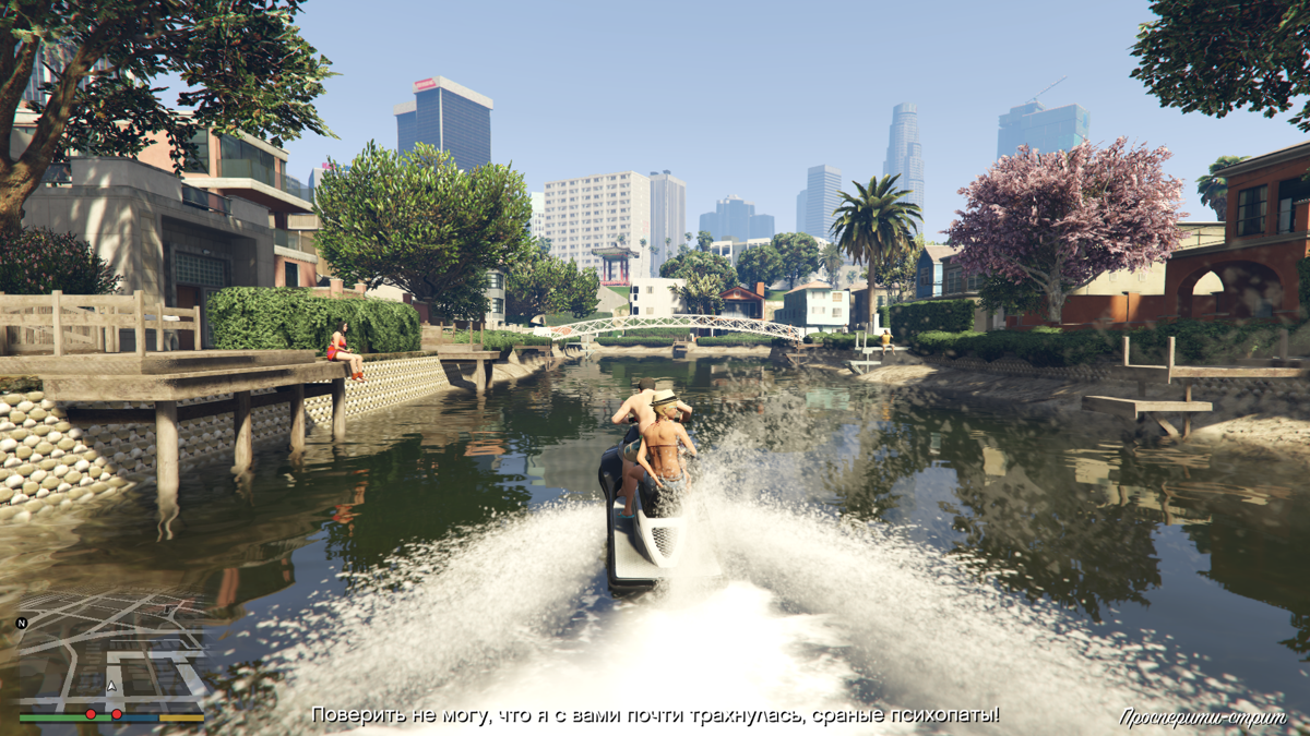 Grand Theft Auto V (Windows) screenshot: Driving bad daughter back home