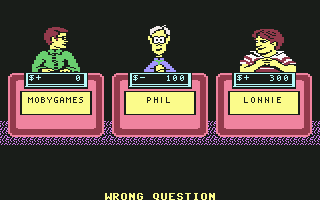 Jeopardy!: New Sports Edition (Commodore 64) screenshot: He gave a wrong question.