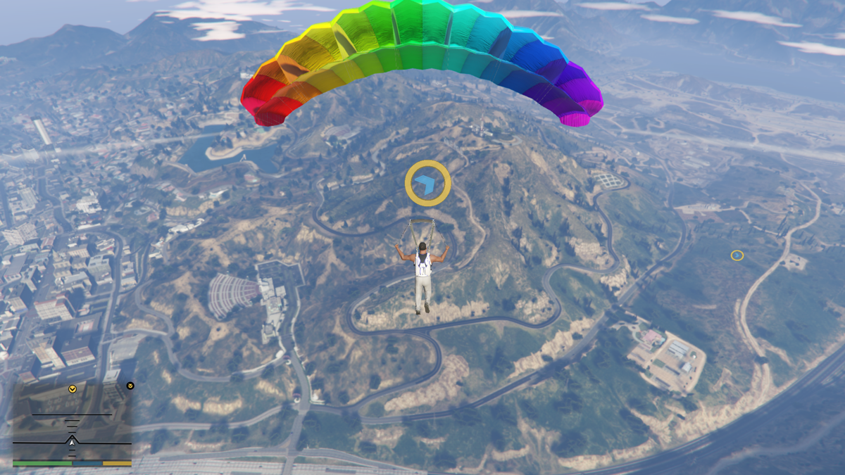 Grand Theft Auto V (Windows) screenshot: Base jumping