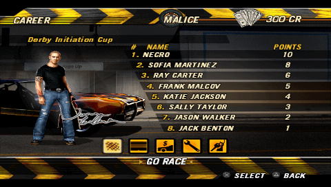 FlatOut: Head On (PSP) screenshot: Career menu