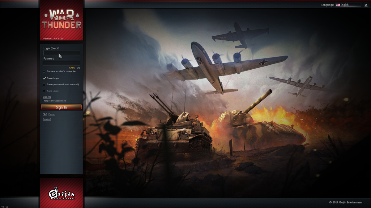 War Thunder (Windows) screenshot: Login/Title screen