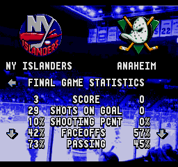 ESPN National Hockey Night (SEGA CD) screenshot: Final game stats