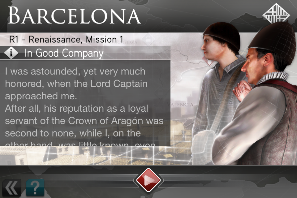 Assassin's Creed: Recollection (iPhone) screenshot: First mission introduction