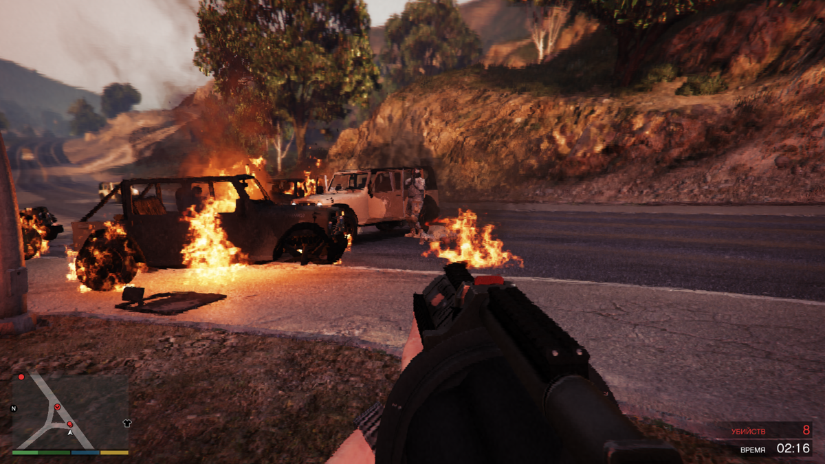 Grand Theft Auto V (Windows) screenshot: Trevor's special ability is Rage. With special visual filter.