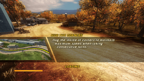 FlatOut: Head On (PSP) screenshot: Loading menu with useful information