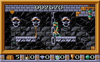 Robin Hood: Legend Quest (Amiga) screenshot: Skulls spitting fire