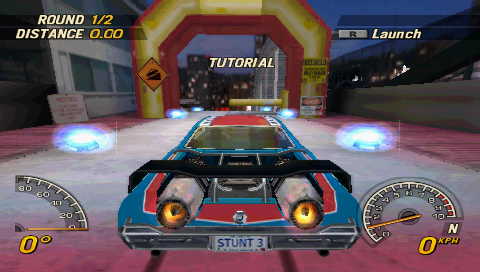 FlatOut: Head On (PSP) screenshot: Stunt cars are really fast. Can you guess why?