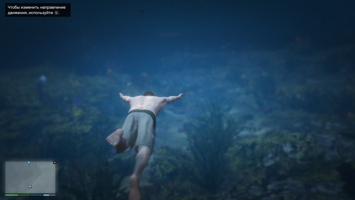 Grand Theft Auto V (Windows) screenshot: There's a whole underwater coastal strip around the island to explore