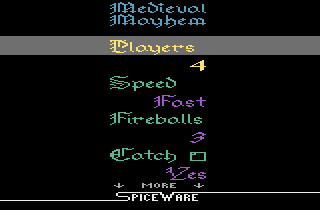 Medieval Mayhem (Atari 2600) screenshot: Title screen and main menu