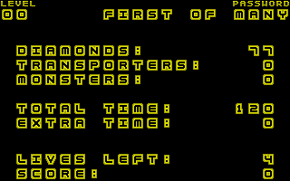 Rockfall 3 (Atari ST) screenshot: Level info screen, you get one of these before every level