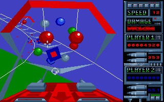 Roller Coaster Rumbler (Atari ST) screenshot: The round crosshair isn't quite on target