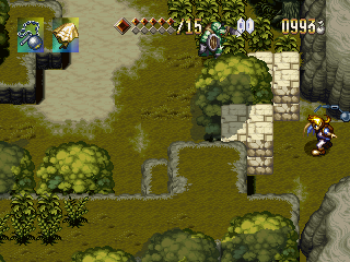 Alundra (PlayStation) screenshot: The morning star can be used to destroy these rocks