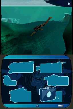 Tomb Raider: Underworld (Nintendo DS) screenshot: Lara swims into action (she can also breathe underwater with new scuba gear)!