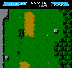 Pixel Force: Halo (Windows) screenshot: Overhead shoot 'em up stage driving the Warthog