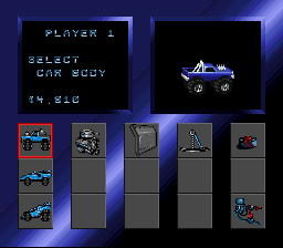 RPM Racing (SNES) screenshot: Select your vehicle style.
