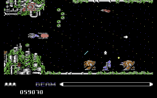 R-Type (Commodore 64) screenshot: Stage 4: A Base on the War Front