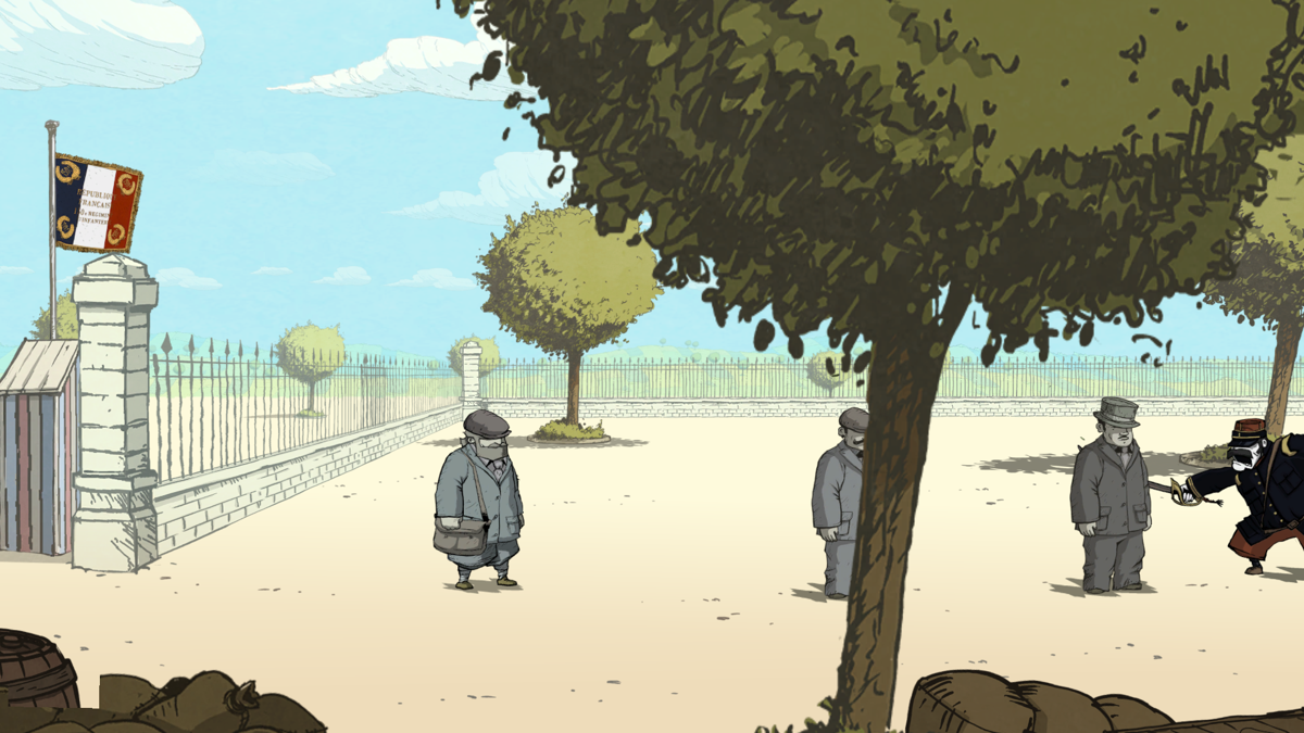 Valiant Hearts: The Great War (PlayStation 4) screenshot: Whereas Emile, Karl's father-in-law, is drafted into the French army