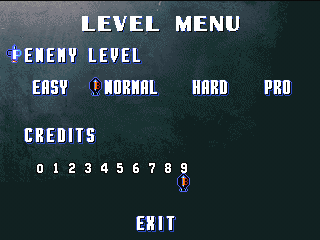 Sonic Wings Special (PlayStation) screenshot: Level menu.