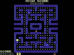 DacMan (ColecoVision) screenshot: I ate a power pellet and the ghosts turned blue.
