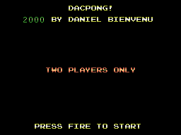 DacMan (ColecoVision) screenshot: DacPong! title screen (DacMan v1.3)