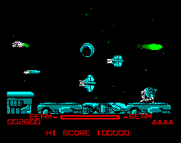 R-Type (Amstrad CPC) screenshot: You can see that this is a Spectrum conversion.