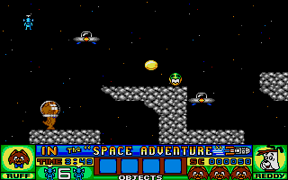 Ruff and Reddy in the Space Adventure (Atari ST) screenshot: Up from the first screen