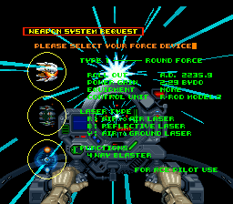 R-Type III: The Third Lightning (SNES) screenshot: Force Selection Screen