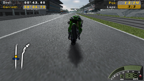 SBK: Superbike World Championship (PSP) screenshot: Doing a wheelie (front view).