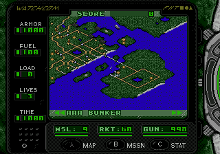 Urban Strike (Genesis) screenshot: Mission map.
