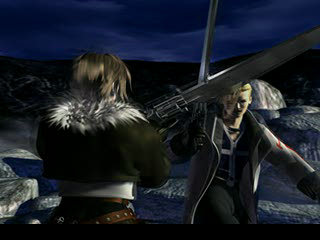 Final Fantasy VIII (PlayStation) screenshot: Squall and Seifer: friends? Enemies? Latent homosexuals? You decide!..